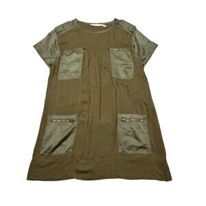 Isabel Marant Etoile Silk Pocket Dress Women's 42 Army Military Boho Utility